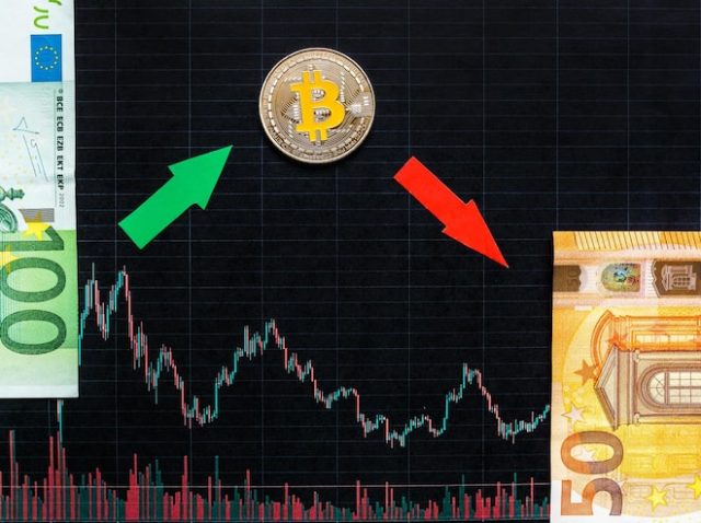 unprofitable-investment-virtual-money-bitcoin-green-red-arrow-silver-bitcoin-euro-go-down-black-paper-forex-chart-index-rating-market-background-concept-depreciation-cryptocurrency_97694-2455